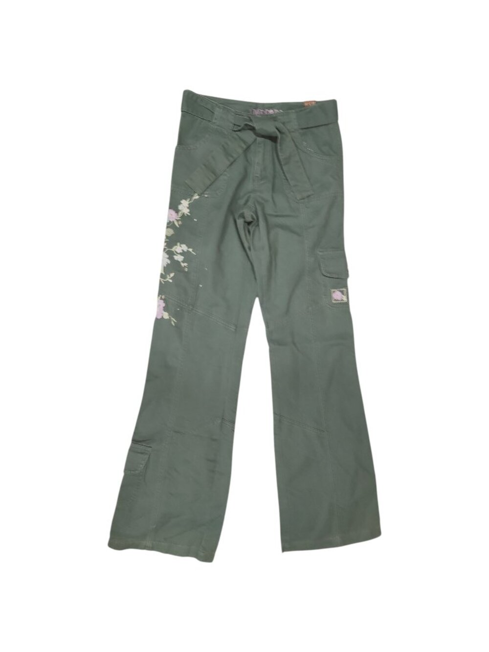 Limited Too Girls Floral Embroidery Green Cargo Pants Size 14 Slim